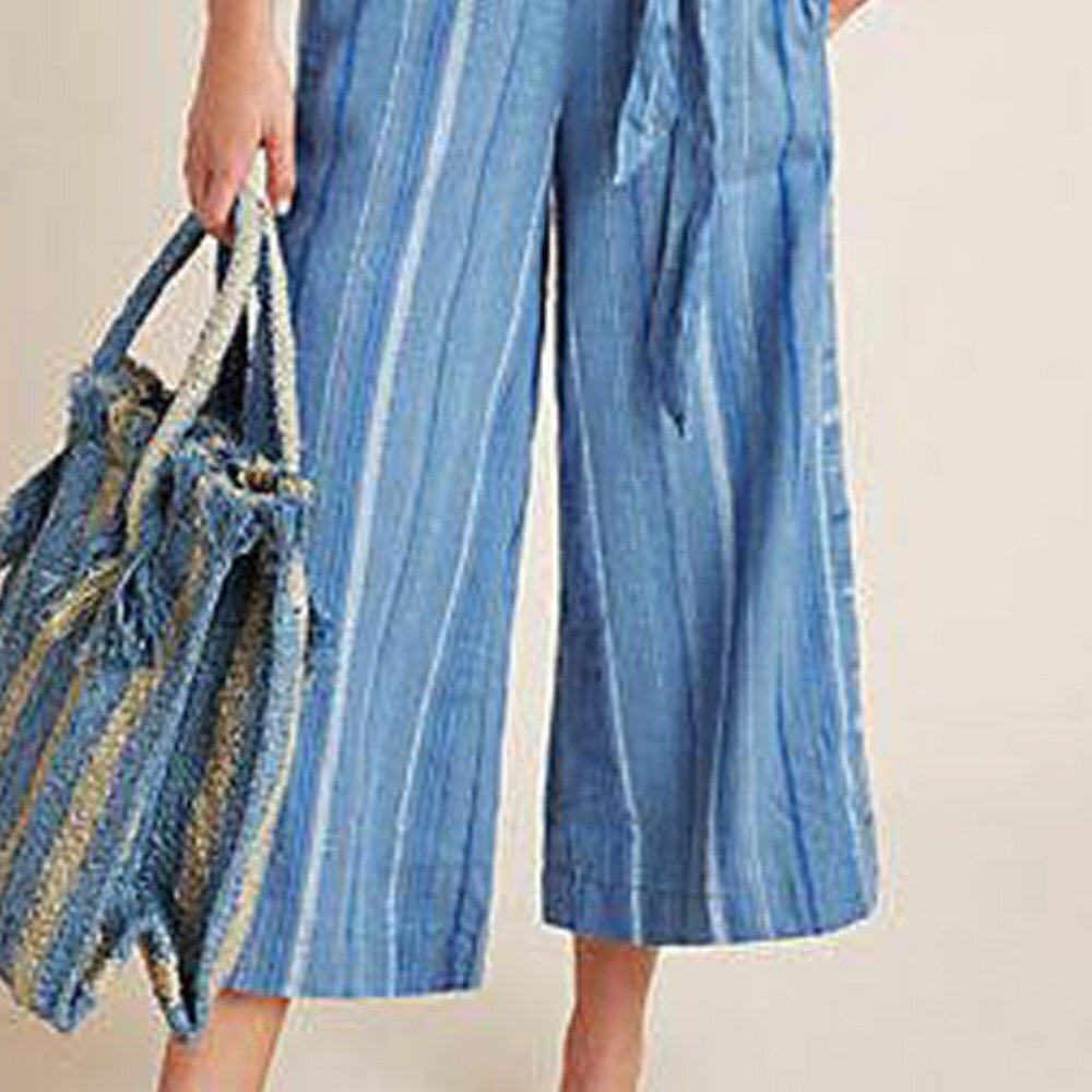 Anthropologie Laguna Cropped Wide Leg Linen Blend Capri Size Small - Picture 2 of 11